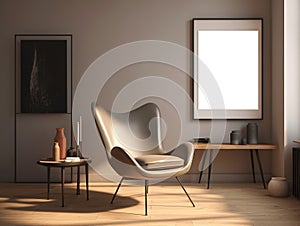 Modern living room interior with mockup poster frame. Template. Stylish home decor.