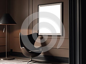 Modern scandinavian living room interior with mockup poster frame. Template. Stylish home decor.