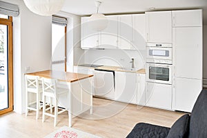 Modern Scandinavian-Style kitchen or living room, minimalist interior design