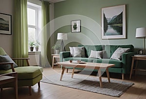 Modern Scandinavian Style Living Room with Stylish Furniture and Decorations