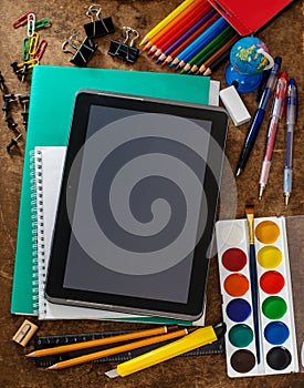 Modern school background with tablet