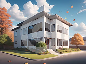 modern school building in autumn ai generated