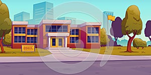 Modern school building in big city illustration