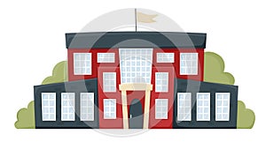 Modern school building in red color. A city landscape with a house facade. Front view of learning building. Isolated vector