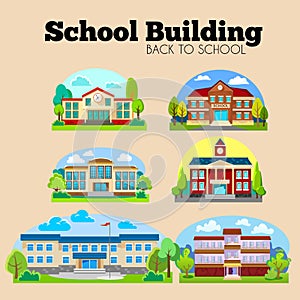 Modern school buildings exterior, student city concept