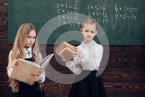 Modern school. modern girls in school. modern school concept. modern education of pupils. together since school.