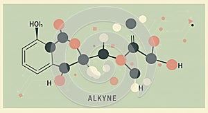 Modern science alkyne molecule structure diagram with retro aesthetic