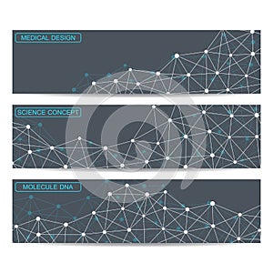 Modern science banners. Molecule structure of DNA and neurons