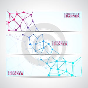 Modern science banners. Molecule structure of DNA and neurons