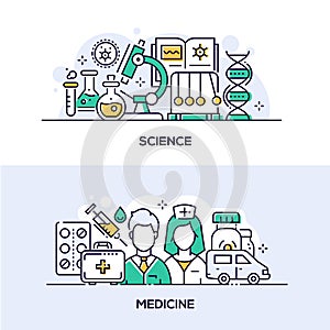 Modern science and medicine banner templates set