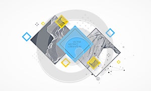 Modern science or technology elements in square. Trendy abstract background. Surface illustration. Vector