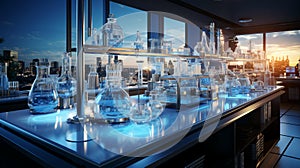 Modern scientific chemical medical research laboratory with equipment