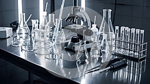 Modern Scientific Laboratory with Microscope and Glassware