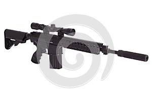 modern scoped high-precision designated marksman rifle (DMR)isolated on a white photo