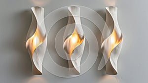 Modern sculptural wall lights with warm illumination. Artistic interior lighting design