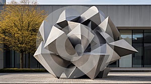 A modern sculpture complementing brutalist architecture