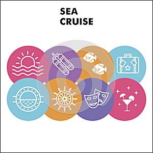 Modern Sea cruise Infographic design template with icons. Sea theme Infographic visualization in bubble design on white