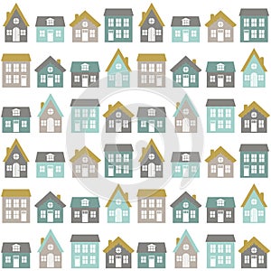 Modern seamless childish pattern with cute houses in nordic style.