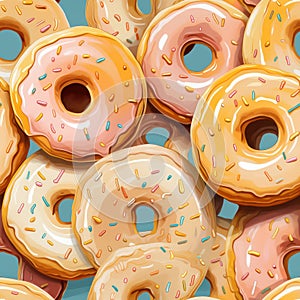 Modern Seamless Fine Detail Oil Painting of Donuts AI Generated