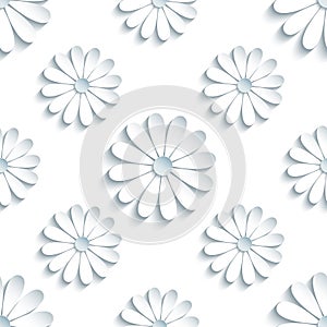 Modern seamless pattern with 3d white chamomiles