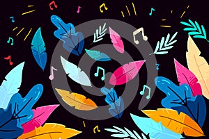 Modern seamless pattern with colorful leaves and black background photo