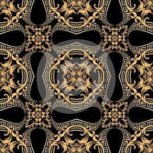 Modern seamless pattern. Floral ornamental background. Repeat vector greek backdrop. Geometric golden ornament with vintage