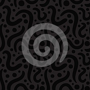 Modern seamless pattern with spirals and dots. Dark vector texture. Design for wrapping paper, wallpaper, fabric.