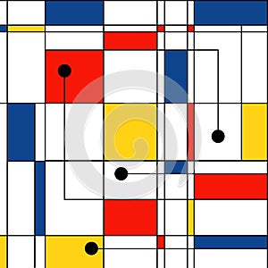 Modern seamless pattern in the style of Neoplasticism, Bauhaus, Mondrian. Perfect for interior design, printing, web