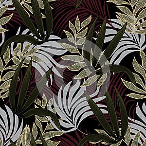 Modern seamless pattern with tropical plants. Fashionable texture design, textile, fabric, printing. Original plants. Tropical lea