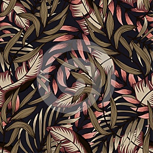 Modern seamless pattern with tropical plants. Fashionable texture design, textile, fabric, printing. Original plants. Tropical lea