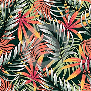 Modern seamless pattern with tropical plants. Fashionable texture design, textile, fabric, printing. Original plants. Tropical lea