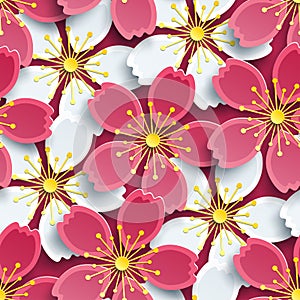 Modern seamless pattern with white and pink sakura