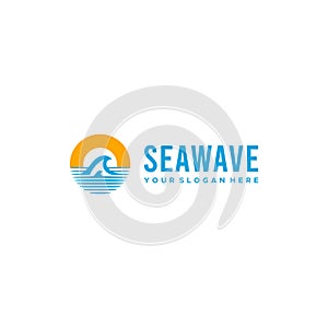 Modern SEAWAVE waves sunset shadow logo design
