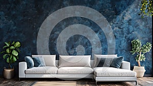 Modern Sectional Sofa Against a Blue Concrete Wall