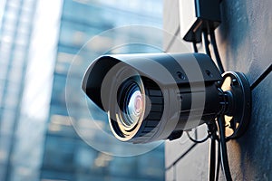 Modern security camera installed on building exterior