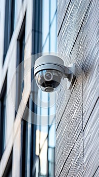 Modern Security Camera Mounted on a Building Wall in Urban Setting