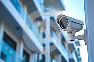 Modern security camera outside residential building