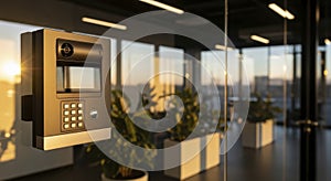 Modern Security Intercom and Access Control Panel in a Contemporary Office Setting