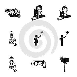 Modern selfie icon set, simple style