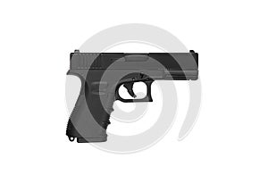 Modern semi-automatic pistol isolate on a white background. Armament for the army and police. Short-barreled weapon