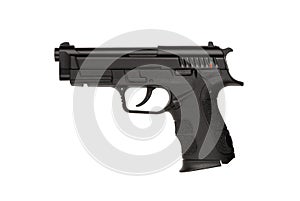 Modern semi-automatic pistol isolate on a white background. Armament for the army and police. Short-barreled weapon