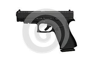 Modern semi-automatic pistol isolate on a white background. Armament for the army and police. Short-barreled weapon