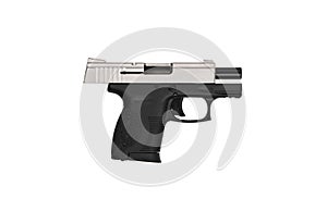 Modern semi-automatic pistol. A short-barreled weapon for self-defense. Arming the police, special units and the army. Isolate on