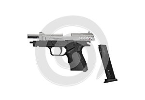 Modern semi-automatic pistol. A short-barreled weapon for self-defense. Arming the police, special units and the army. Isolate on
