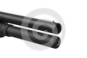 Modern semi-automatic tactical shotgun isolate on white background. Modern weapons on a light background