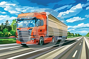 Modern Semi Truck on White Background, Cargo Transportation, Logistics Concept