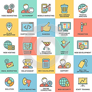 Modern SEO contour icons for web marketing optimization.