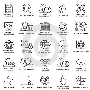 Modern SEO contour icons of web optimization, marketing.