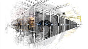 Modern Server Farm: Transition from Reality to Concept. Generative AI