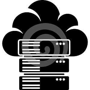 Modern server rack with cloud symbol representing cloud computing and data storage technology concept